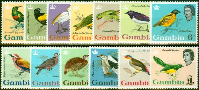 Old Postage Stamp from Gambia 1963 Birds Set of 13 SG193-205 V.F Very Lightly Mounted Mint