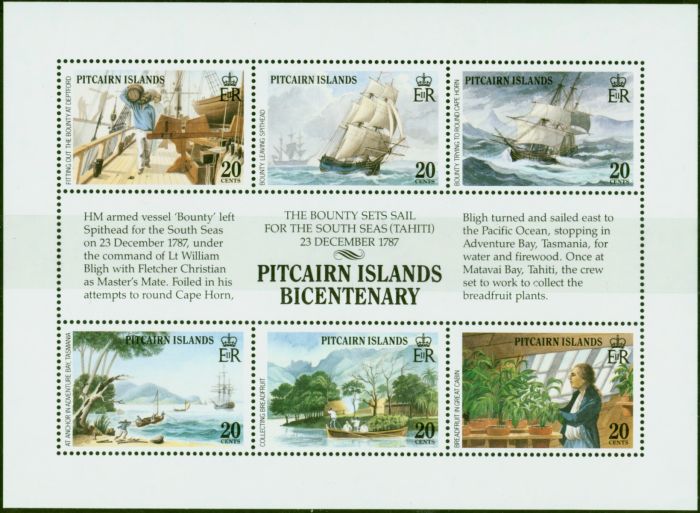 Collectible Postage Stamp Pitcairn Islands 1989 Pitcairn Settlement Set of 6 Mini Sheet SG335-340 V.F MNH