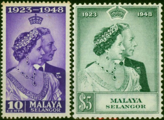 Selangor 1948 RSW Set of 2 SG88-89 Fine VLMM  King George VI (1936-1952) Old Royal Silver Wedding Stamp Sets