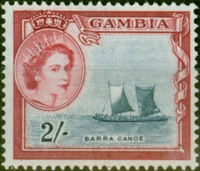 Old Postage Stamp Gambia 1953 2s Indigo & Carmine SG180 Fine LMM