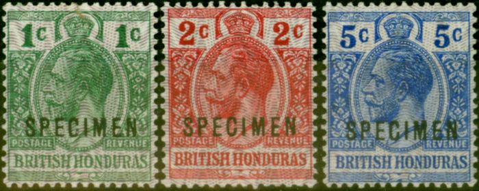 Collectible Postage Stamp from British Honduras 1915 Security Specimen Set of 3 SG111s-113s Very Fine Mtd Mint