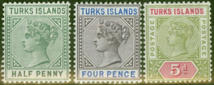 Collectible Postage Stamp from Turks & Caicos Is 1893-95 set of 3 SG70-72 Fine Lightly Mtd Mint