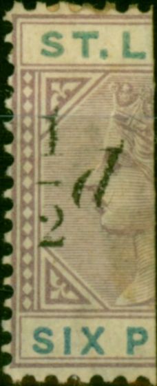 Old Postage Stamp St Lucia 1891 1/2d on Half 6d Dull Mauve & Blue SG54e 'Thick 1 with Slopping Seriff' Fine MM