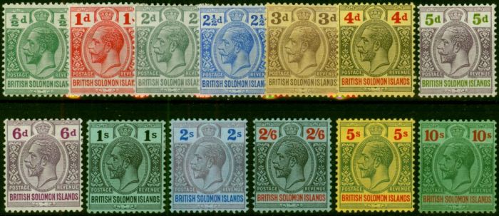 British Solomon Islands 1912-23 Set of 13 to 10s SG22-37 Fine & Fresh LMM . King George V (1910-1936) Mint Stamps