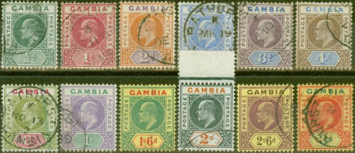 Old Postage Stamp from Gambia 1902-05 set of 12 SG45-56 V.F.U