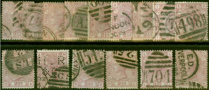 Valuable Postage Stamp GB 1876-80 2 1/2d Rosy Mauve SG141 Set of 15 Plates 3-17 Good Used