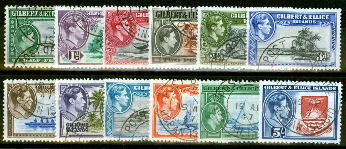 Old Postage Stamp from Gilbert & Ellice Islands 1939 Set of 12 SG43-54 Very Fine Used