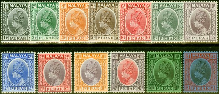 Valuable Postage Stamp from Perak 1935-37 Set of 13 to $1 SG88-100 Fine MNH