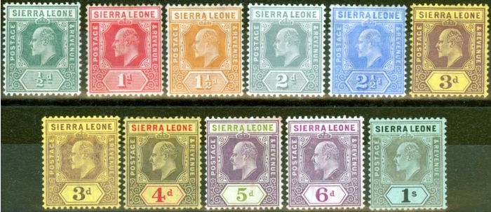 Old Postage Stamp from Sierra Leone 1907-12 set of 11 to 1s SG99-108 Good-Fine Mtd Mint