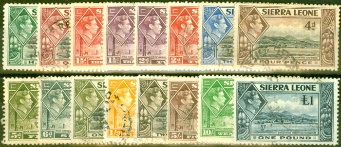 Rare Postage Stamp from Sierra Leone 1938-44 set of 16 SG188-200 Good Used (2)
