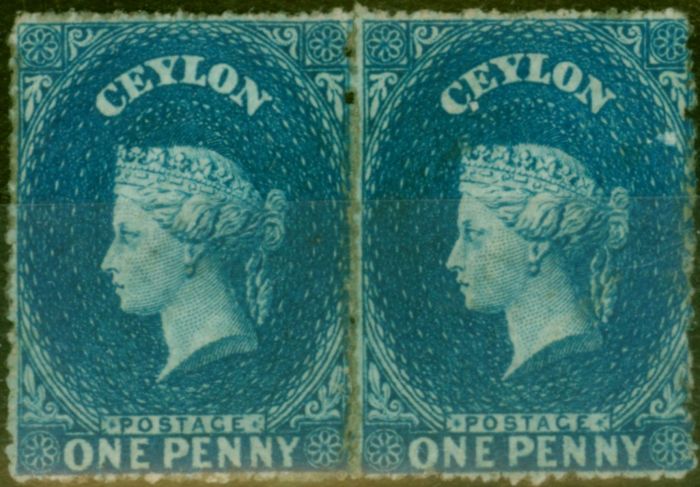 Rare Postage Stamp from Ceylon 1861 1d Dull Blue SG28 Fine MM Pair