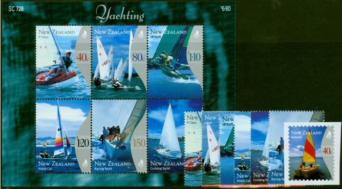 Valuable Postage Stamp New Zealand 1999 Yachting Set of 8 SG2296-MS2302 & 2303 V.F MNH