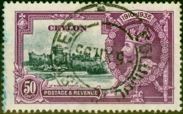 Rare Postage Stamp from Ceylon 1935 50c Slate-Purple SG382 Very Fine Used