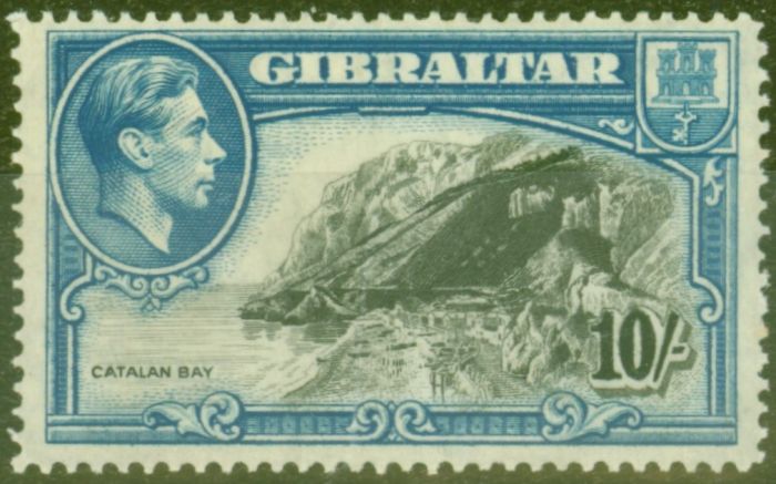 Old Postage Stamp from Gibraltar 1938 10s Black & Blue SG130 Good Mtd Mint