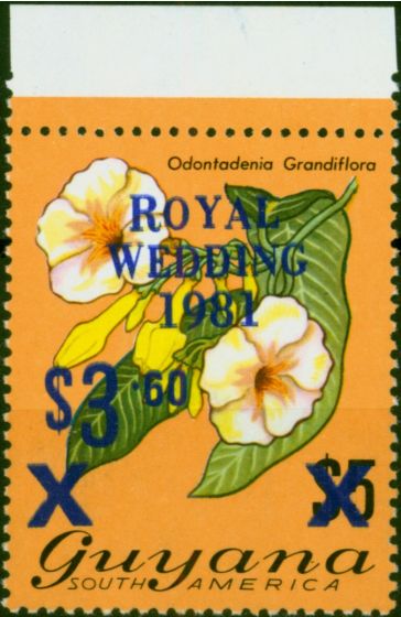 Collectible Postage Stamp Guyana 1981 Royal Wedding $3.60 on $5 SG769c 'Opt Double' V.F MNH