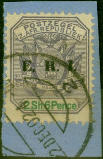 Old Postage Stamp from Transvaal 1902 2s 6d Dull Violet & Green SG242 Fine Used on Piece