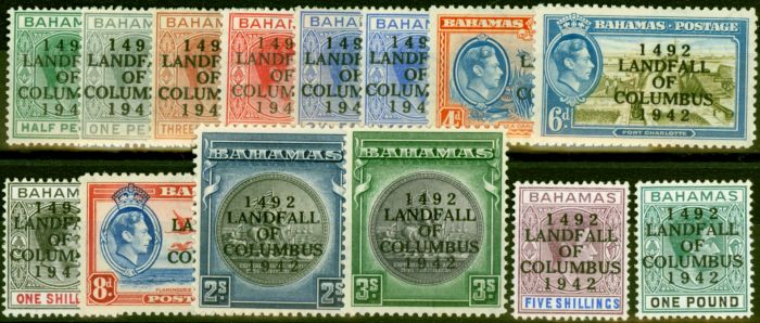 Old Postage Stamp from Bahamas 1942 Landfall Set of 14 SG162-175a Fine MNH