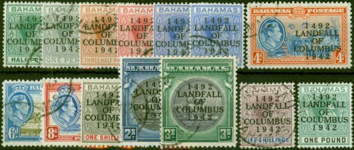 Bahamas 1942 Landfall Set of 14 SG162-175a V.F.U  King George VI (1936-1952) Valuable Stamps