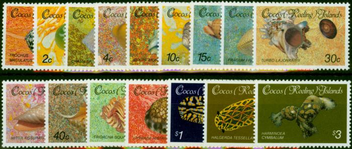 Old Postage Stamp Cocos (Keeling) Islands 1985 Shell & Molluscs Set of 16 SG135-150 Fine MNH
