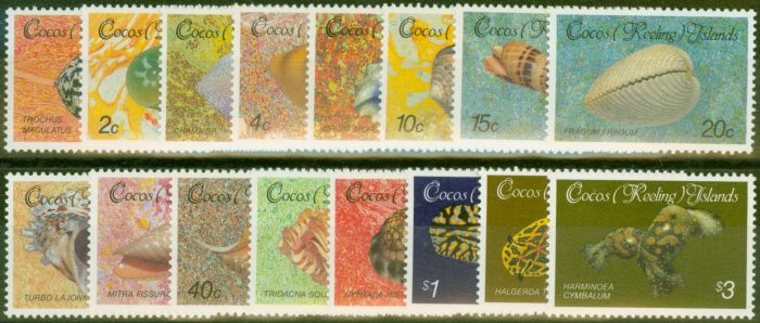 Old Postage Stamp from Cocos Islands 1985 Shells & Molluces set of 16 SG135-150 V.F MNH