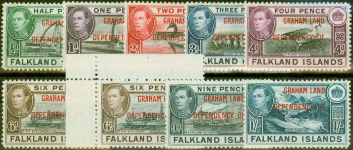 Valuable Postage Stamp from Graham Land 1944-45 set of 9 SGA1-A8 Both 6d`s V.F Very Lightly Mtd Mint