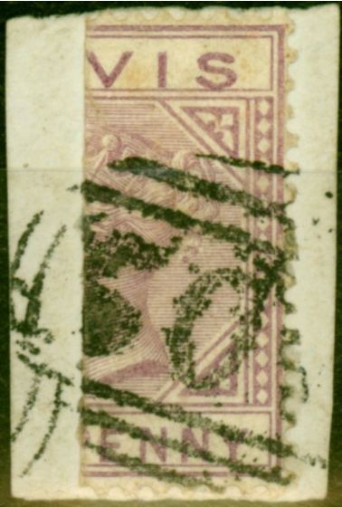 Old Postage Stamp from Nevis 1880 1d Lilac-Mauve SG23a Bisected on Piece Fine Used