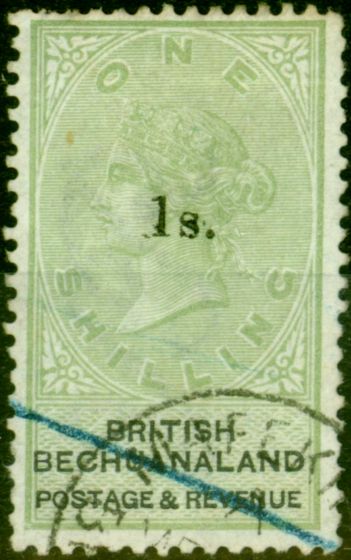 Rare Postage Stamp from Bechuanaland 1888 1s on 1s Green & Black SG28 Average Used