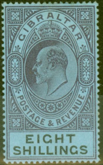 Old Postage Stamp from Gibraltar 1903 8s Dull Purple & Black-Blue SG54 Fine & Fresh Lightly Mtd Mint (9)