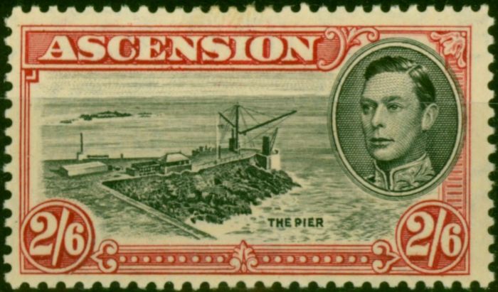 Ascension 1944 2s6d Black & Deep Carmine SG45c P.13 Good MM. King George VI (1936-1952) Mint Stamps