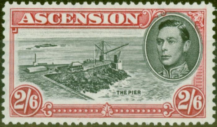 Collectible Postage Stamp from Ascension 1944 2s6d Black & Dp Carmine SG45c P.13 V.F MNH