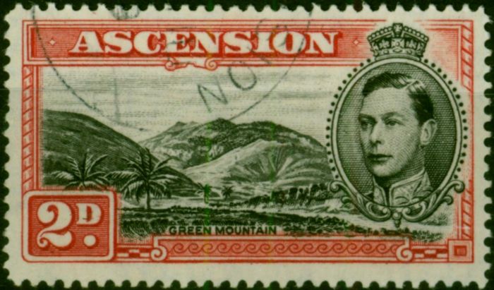 Ascension 1949 2d Black & Scarlet SG41ca 'Mountaineer Flaw' V.F.U  King George VI (1936-1952) Old Stamps