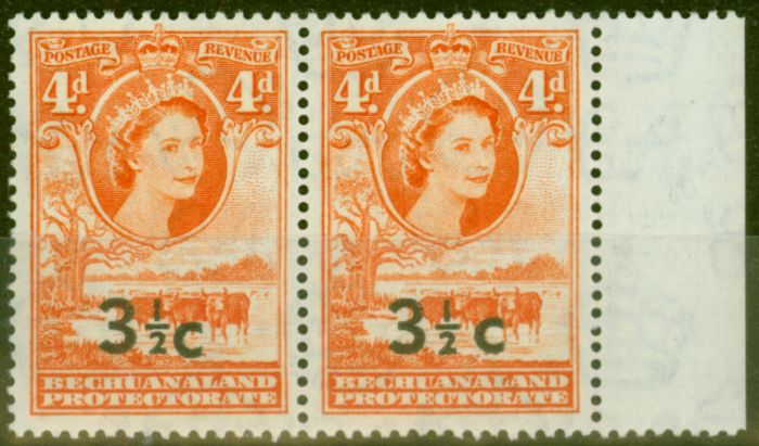 Old Postage Stamp from Bechuanaland 1961 3 1/2c on 4d Red-Orange SG161c Wide Surch Type II V.F MNH