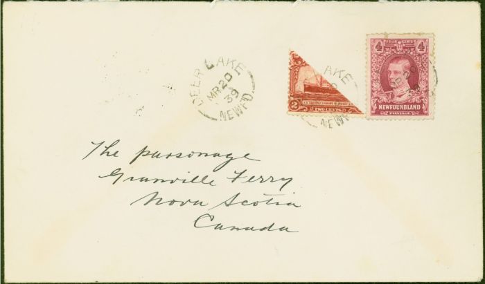 Collectible Postage Stamp from Newfoundland Cover From Deer Lake to Granville Ferry Bearing Bisected 2c SG165