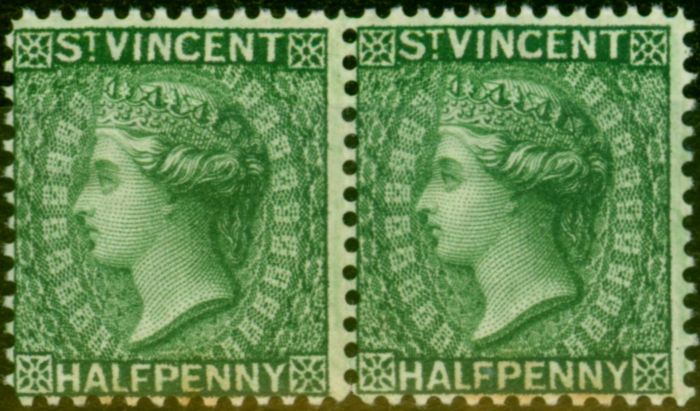 Valuable Postage Stamp from St Vincent 1885 1/2d Green SG47x Wmk Reversed Good MNH Pair