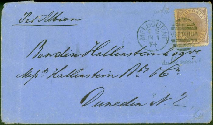 Victoria 1874 Cover to Dunedin N.Z Bearing 1d SG178 'MELBOURNE JN 1 74' CDS & Dunedin JN 8 74 Receiving Date Stamp Fine . Queen Victoria (1840-1901) Used Stamps