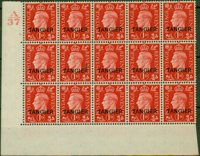 Rare Postage Stamp from Tangier 1937 1d Scarlet SG246 V.F MNH Corner Control A37 Block of 15
