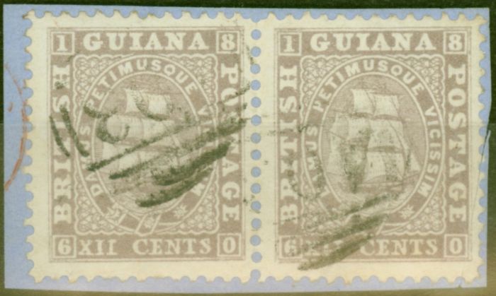 Valuable Postage Stamp from British Guiana 1860 12c Lilac SG36 V.F.U Pair on Small Piece Ex-Fred Small