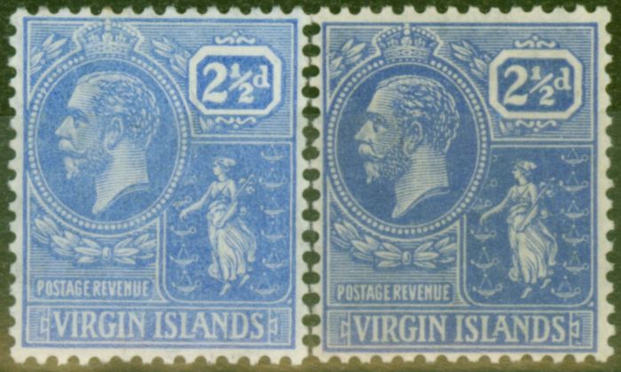 Collectible Postage Stamp from British Virgin Is 1922-27 2 1/2d Pale & Brt Blue SG93 & 95 Fine Lightly Mtd Mint