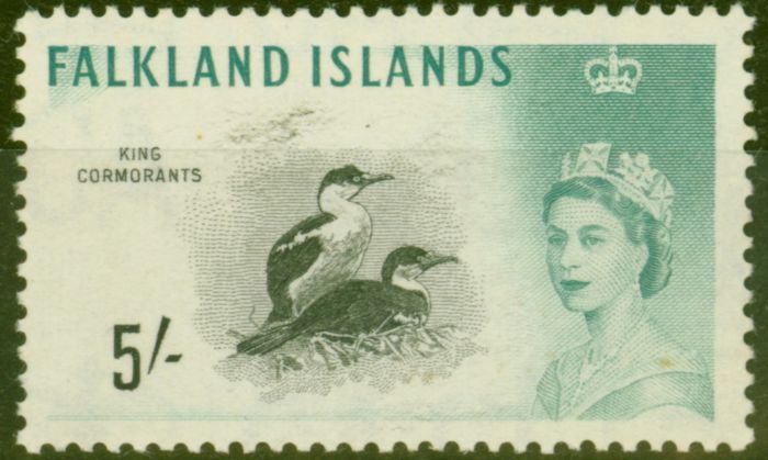 Collectible Postage Stamp from Falklands Islands 1960 5s Black & Turq SG205 Fine MNH