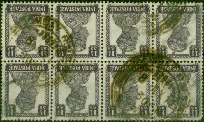 Valuable Postage Stamp India 1943 1 1/2a Dull Violet SG269cw Wmk Inverted Good Used Block of 8