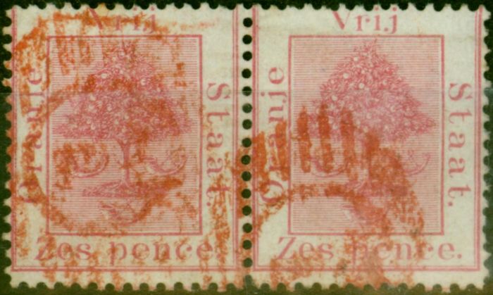 Collectible Postage Stamp O.F.S 1868 6d Rose Carmine SG6 Fine Used Pair