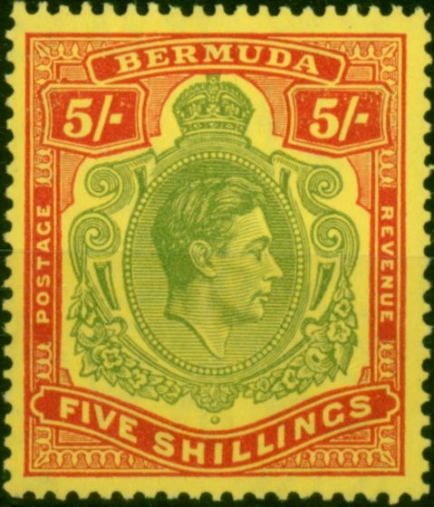 Rare Postage Stamp Bermuda 1950 5s Yellow-Green & Red-Pale Yellow SG118f V.F MNH