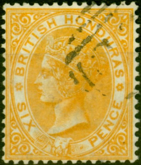 Rare Postage Stamp from British Honduras 1885 6d Yellow SG21 Very Fine Used