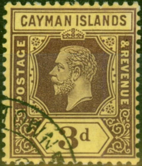 Old Postage Stamp from Cayman Islands 1913 3d White Back SG45 V.F.U