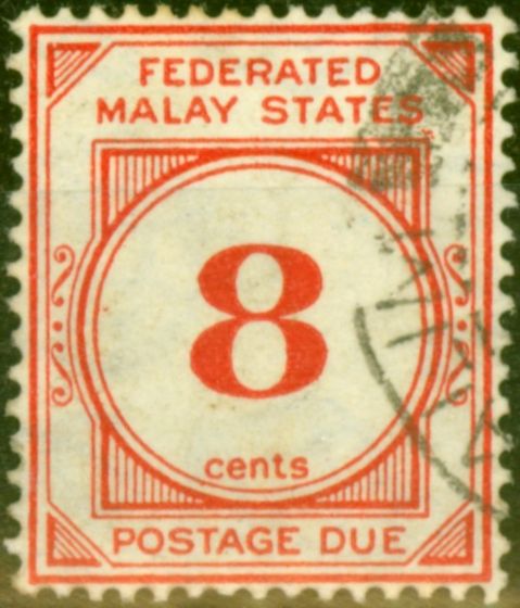 Rare Postage Stamp from Fed of Malay States 1924 8c Red SGD4w Crown to Left of CA Fine Used
