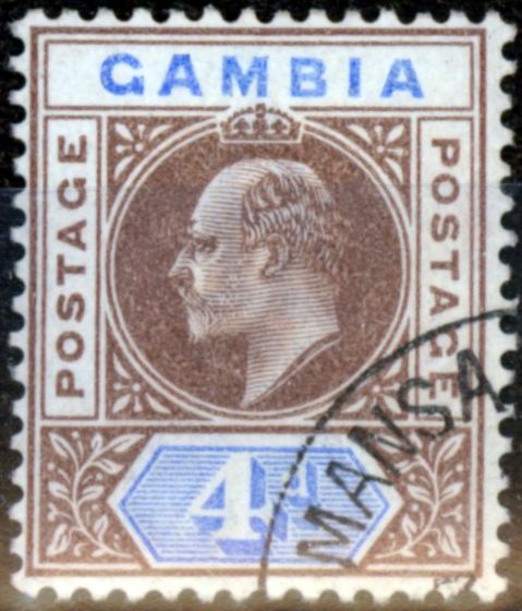 Valuable Postage Stamp from Gambia 1902 4d Brown & Ultramarine SG50 Superb Used MANSA KONKO CDS