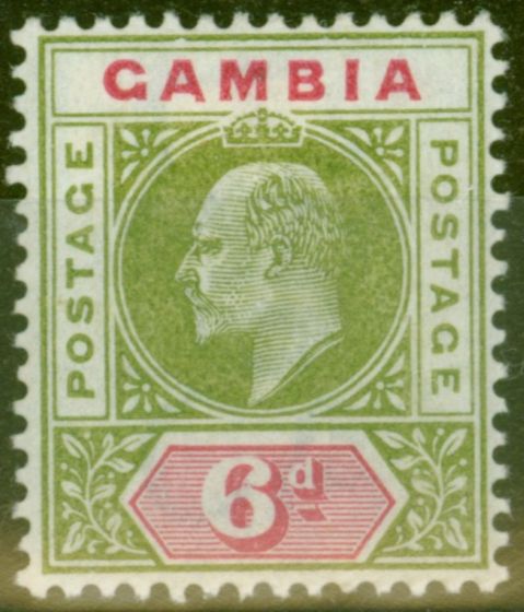 Collectible Postage Stamp from Gambia 1902 6d Pale Sage Green & Carmine SG51 Fine Lightly Mtd Mint