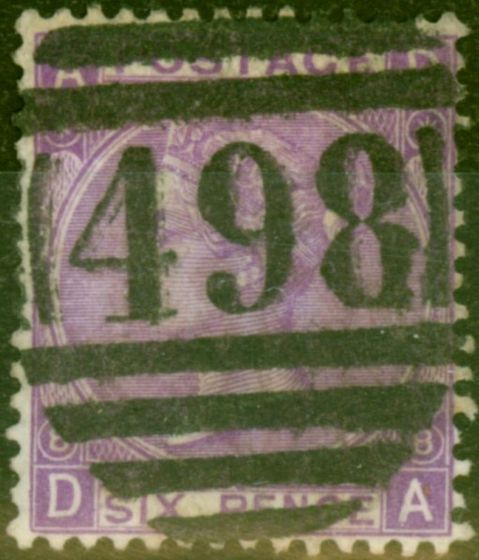 Rare Postage Stamp from GB 1869 6d Mauve SG109 Pl 8 Fine Used