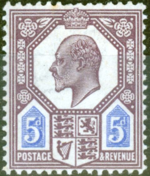 Rare Postage Stamp from GB 1902 5d Slate-Purple & Ultramarine SG243 Fine Lightly Mtd Mint