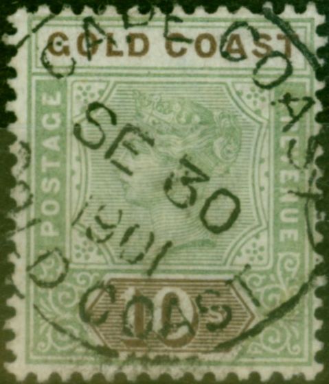 Rare Postage Stamp Gold Coast 1900 10s Green & Brown SG34 Fine Used